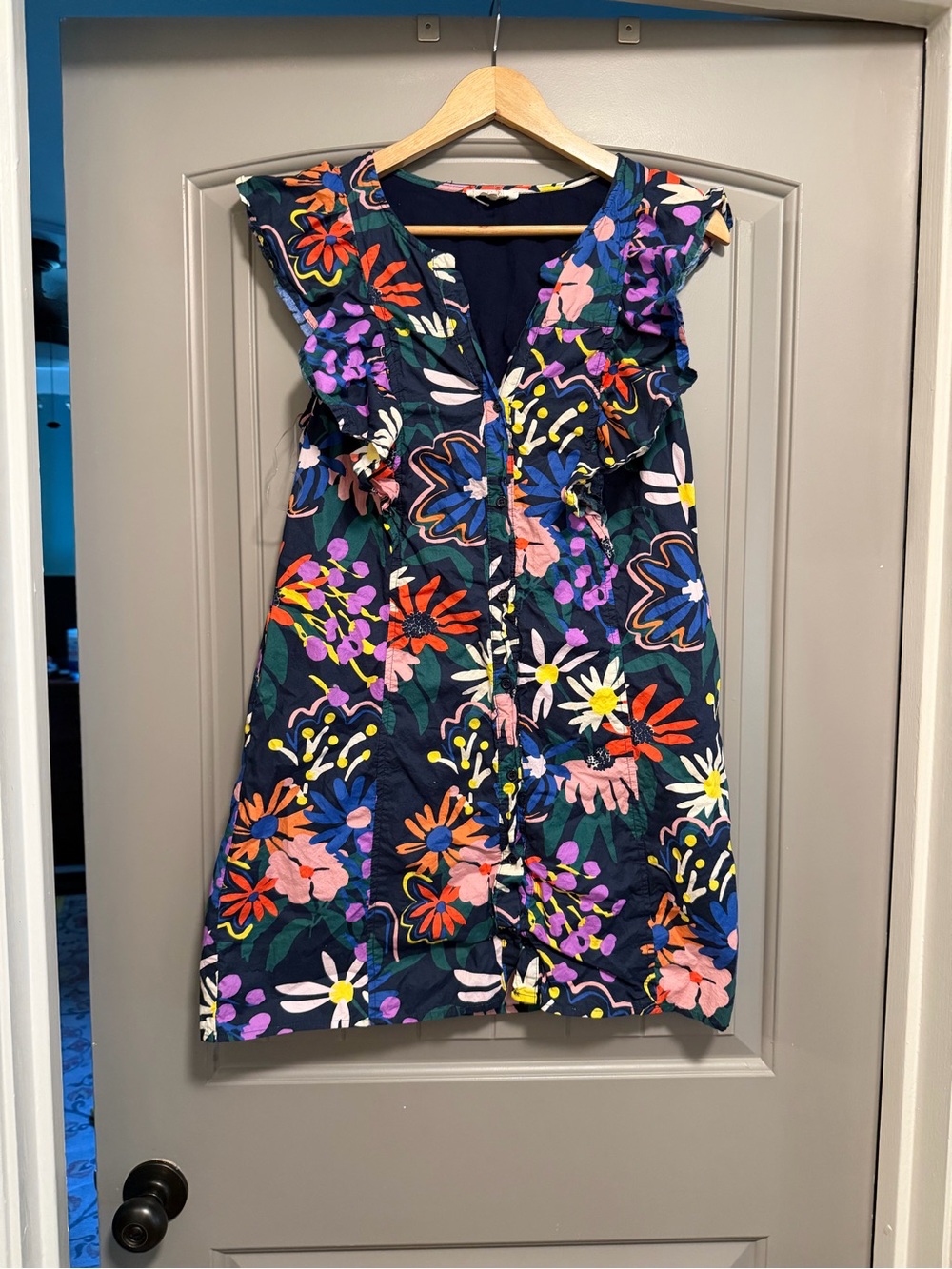 entro Navy Multi-Color Floral Sleeveless Mini Dress 100% Cotton